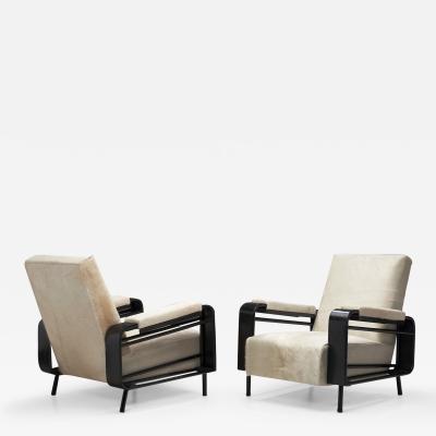 Airborne Metal Lounge Chairs Upholstered in Cow Hide France ca 1950s