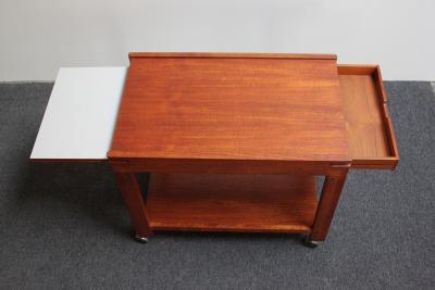 Aksel Kjersgaard Danish Modern Two Tier Extendable Bar Cart with Leaf by Aksel Kjersgaard