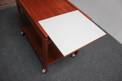 Aksel Kjersgaard Danish Modern Two Tier Extendable Bar Cart with Leaf by Aksel Kjersgaard