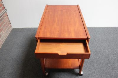 Aksel Kjersgaard Danish Modern Two Tier Extendable Bar Cart with Leaf by Aksel Kjersgaard