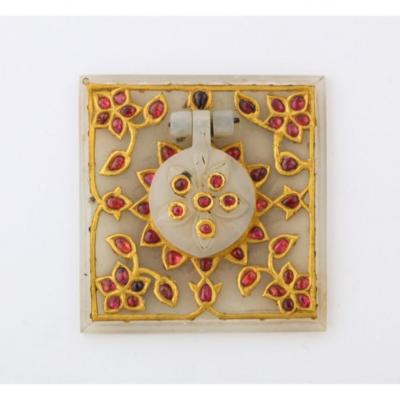 Al Thani Collection a Mughal Indian Square White Jade Inkwell Cover circa 1800