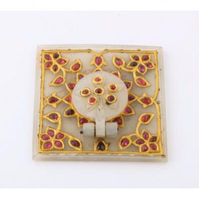 Al Thani Collection a Mughal Indian Square White Jade Inkwell Cover circa 1800