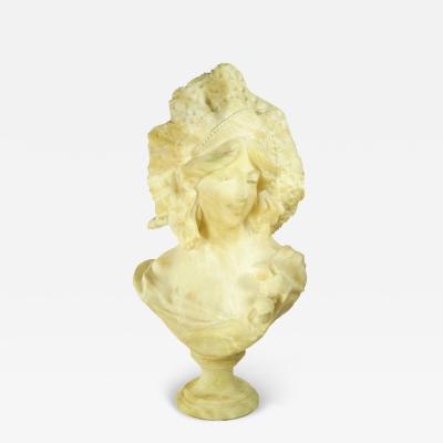 Alabaster Carved Sculpture Art Nouveau Woman with large headpiece