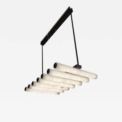 Alabaster and Black Metal Chandelier