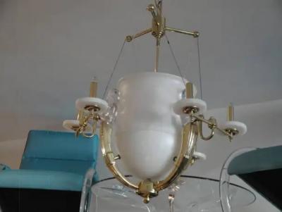 Alabaster and Brass Art Deco Style Chandelier