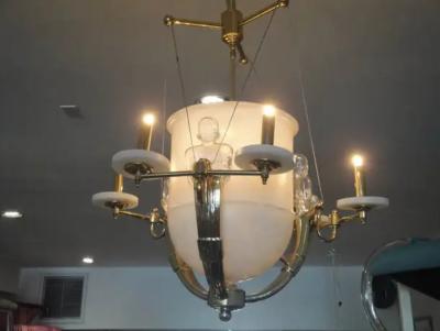 Alabaster and Brass Art Deco Style Chandelier