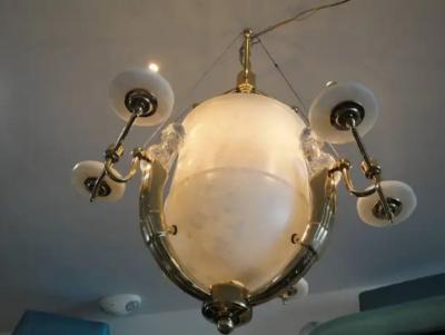 Alabaster and Brass Art Deco Style Chandelier
