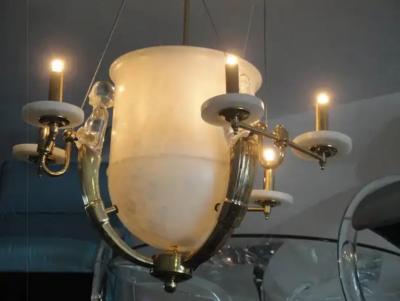 Alabaster and Brass Art Deco Style Chandelier