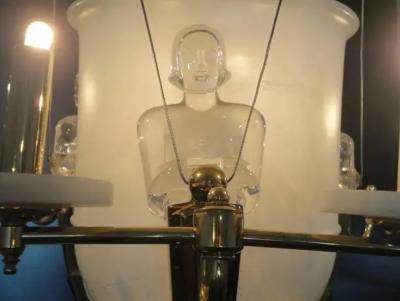 Alabaster and Brass Art Deco Style Chandelier