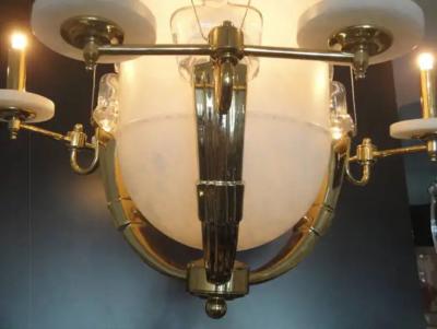Alabaster and Brass Art Deco Style Chandelier