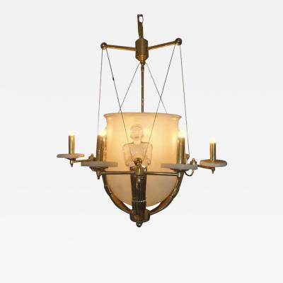 Alabaster and Brass Art Deco Style Chandelier