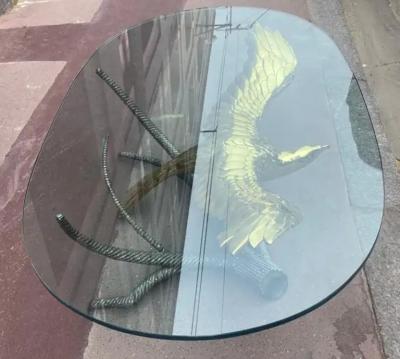Alain Chervet 980 Coffee Table Alain Chervet Eagle With Spread Wings Brass and Iron Signed