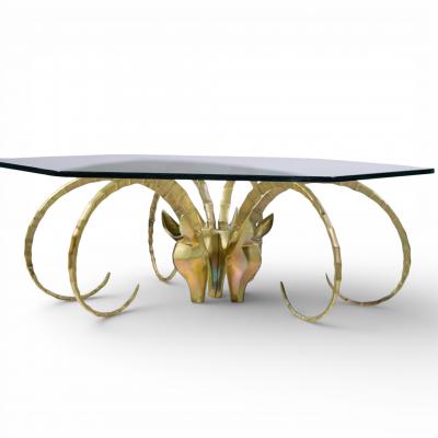 Alain Chervet Alain Chervet Mid Century Brass Ibex Glass Top Coffee Table