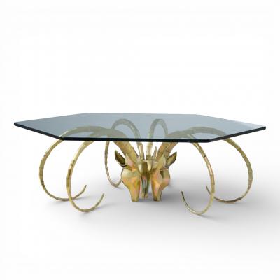Alain Chervet Alain Chervet Mid Century Brass Ibex Glass Top Coffee Table