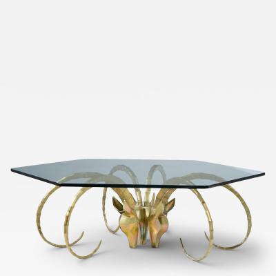 Alain Chervet Alain Chervet Mid Century Brass Ibex Glass Top Coffee Table