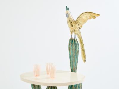 Alain Chervet Alain Chervet brass bronze cactus parrot console table 1989