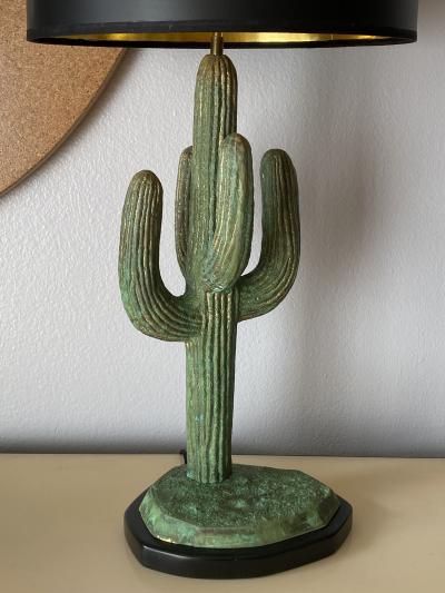 Alain Chervet Brass Saguaro Cactus Lamp in Verdigris Patina