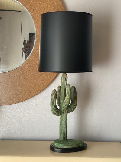 Alain Chervet Brass Saguaro Cactus Lamp in Verdigris Patina