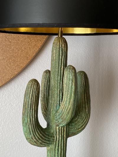 Alain Chervet Brass Saguaro Cactus Lamp in Verdigris Patina
