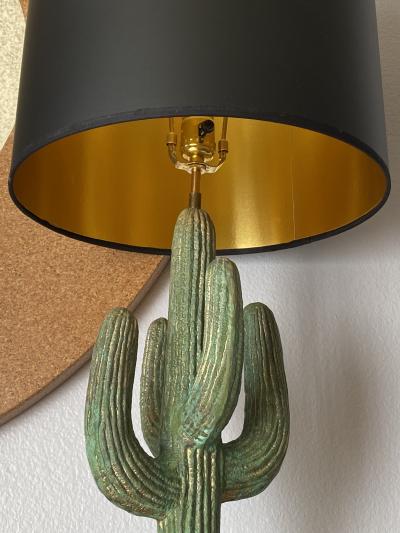 Alain Chervet Brass Saguaro Cactus Lamp in Verdigris Patina