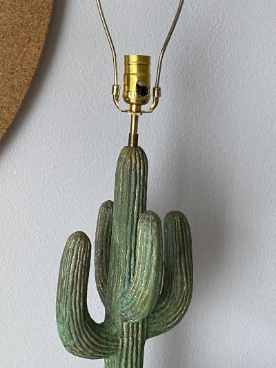 Alain Chervet Brass Saguaro Cactus Lamp in Verdigris Patina