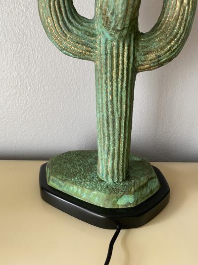 Alain Chervet Brass Saguaro Cactus Lamp in Verdigris Patina