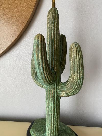 Alain Chervet Brass Saguaro Cactus Lamp in Verdigris Patina