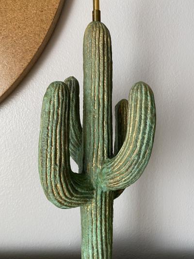 Alain Chervet Brass Saguaro Cactus Lamp in Verdigris Patina