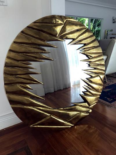 Alain Chervet French Brass Artisanal Mirror by Alain Chevert