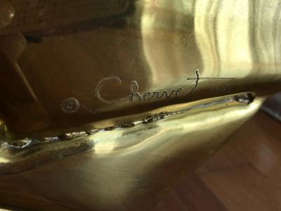 Alain Chervet French Brass Artisanal Mirror by Alain Chevert