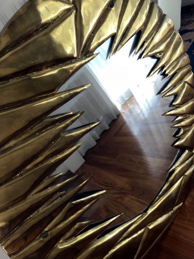 Alain Chervet French Brass Artisanal Mirror by Alain Chevert