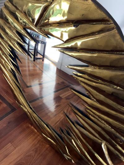 Alain Chervet French Brass Artisanal Mirror by Alain Chevert