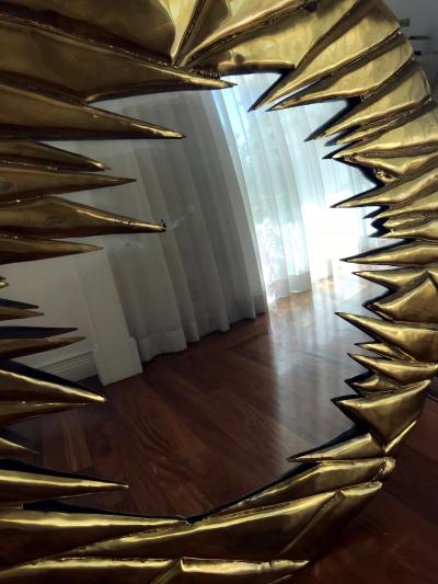 Alain Chervet French Brass Artisanal Mirror by Alain Chevert