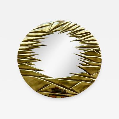 Alain Chervet French Brass Artisanal Mirror by Alain Chevert