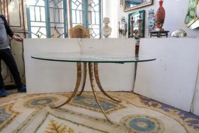 Alain Chervet French Brass Horn Dining Table Center Table Signed by Alain Chervet