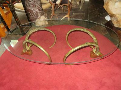 Alain Chervet Magnificent Brass Ibex Ram Head Coffee Table Mid Century Regency Modern
