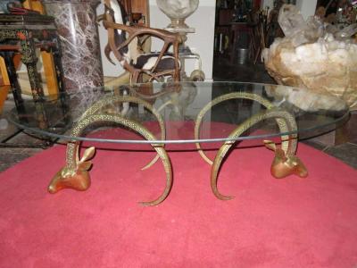 Alain Chervet Magnificent Brass Ibex Ram Head Coffee Table Mid Century Regency Modern