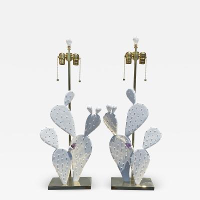 Alain Chervet Pair of Cactus Lamps with Amethyst Cluster
