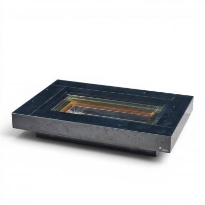 Alain Delon Alain Delon for Maison Jansen Mid Century Brass Chrome Lacquered Coffee Table