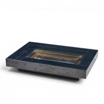 Alain Delon Alain Delon for Maison Jansen Mid Century Brass Chrome Lacquered Coffee Table