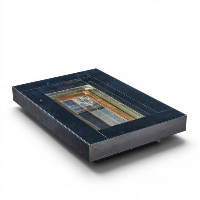 Alain Delon Alain Delon for Maison Jansen Mid Century Brass Chrome Lacquered Coffee Table