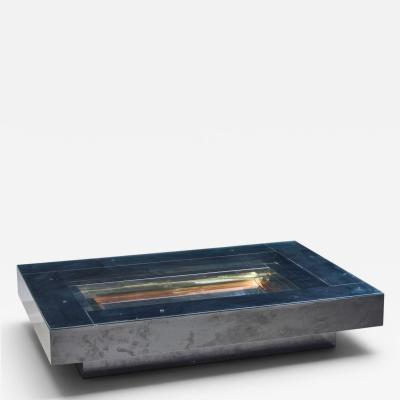 Alain Delon Alain Delon for Maison Jansen Mid Century Brass Chrome Lacquered Coffee Table