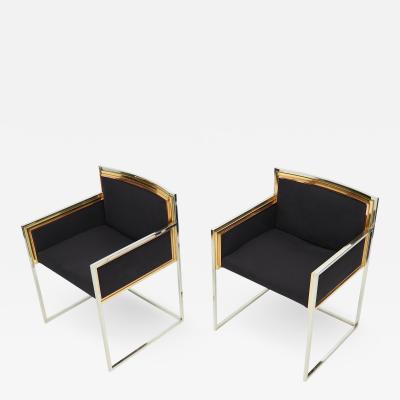 Alain Delon Alain Delon for Maison Jansen armchairs brass chrome copper alcantara 1972