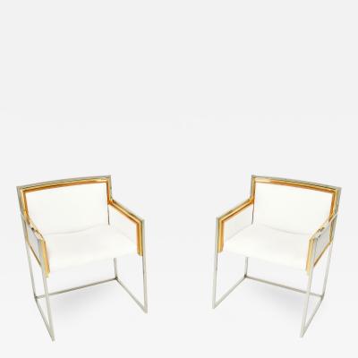 Alain Delon Alain Delon for Maison Jansen armchairs brass chrome copper alcantara 1972