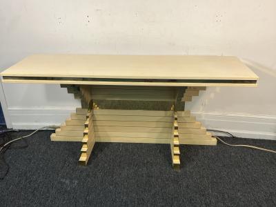 Alain Delon MODERNIST MIXED METALS MIRROR CONSOLE BY ALAIN DELON FOR MAISON JANSEN