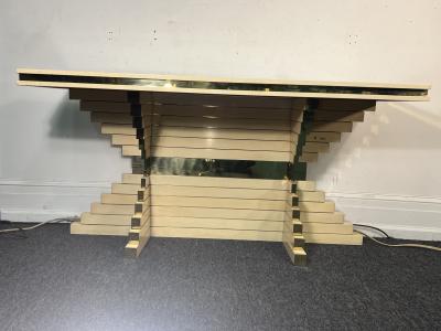 Alain Delon MODERNIST MIXED METALS MIRROR CONSOLE BY ALAIN DELON FOR MAISON JANSEN