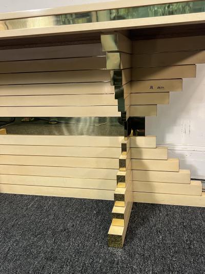 Alain Delon MODERNIST MIXED METALS MIRROR CONSOLE BY ALAIN DELON FOR MAISON JANSEN