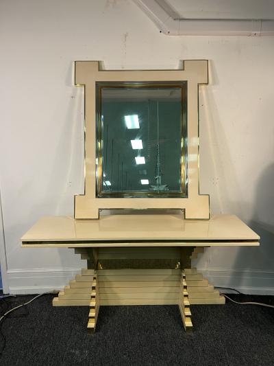 Alain Delon MODERNIST MIXED METALS MIRROR CONSOLE BY ALAIN DELON FOR MAISON JANSEN