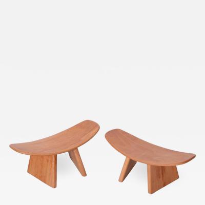 Alain Gaubert Pair of French Meditation Wood Shoggi Stool by Alain Gaubert Beechwood 1980s