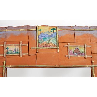 Alain Girel Magnificent Ceramic Mirror by Alain Girel for Hermes